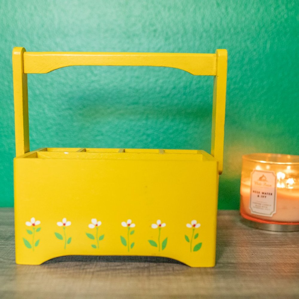 Vintage Yellow Wooden Supply Box